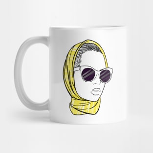 beautiful girl in a yellow bandana and sunglasses Mug